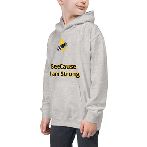 Kids Hoodie "BeeCause I am Strong" Cancer Bee Logo