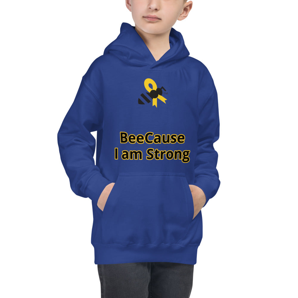 Kids Hoodie "BeeCause I am Strong" Cancer Bee Logo