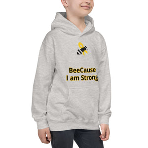 Kids Hoodie "BeeCause I am Strong" Cancer Bee Logo