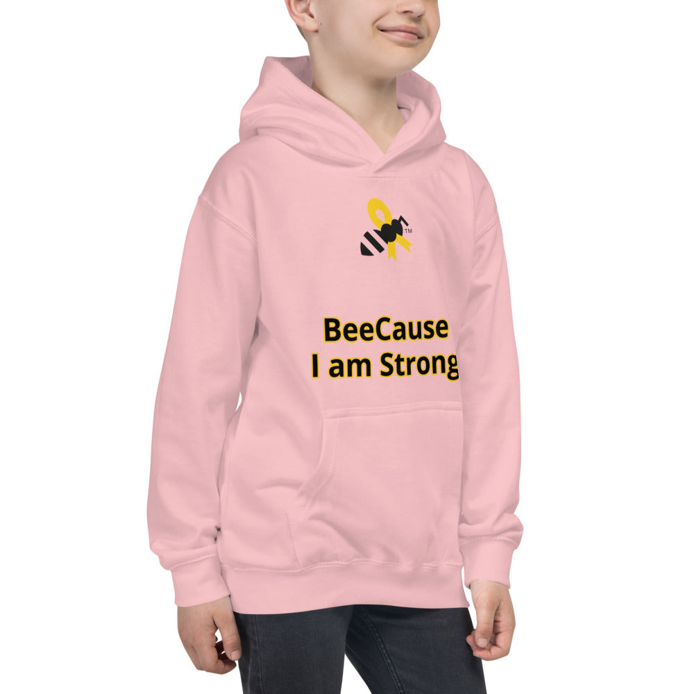 Kids Hoodie "BeeCause I am Strong" Cancer Bee Logo