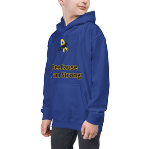 Kids Hoodie "BeeCause I am Strong" Cancer Bee Logo