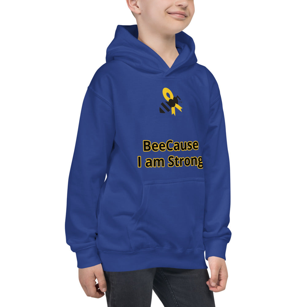 Kids Hoodie "BeeCause I am Strong" Cancer Bee Logo