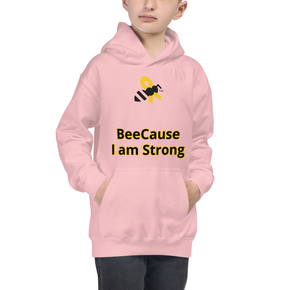 Kids Hoodie "BeeCause I am Strong" Cancer Bee Logo